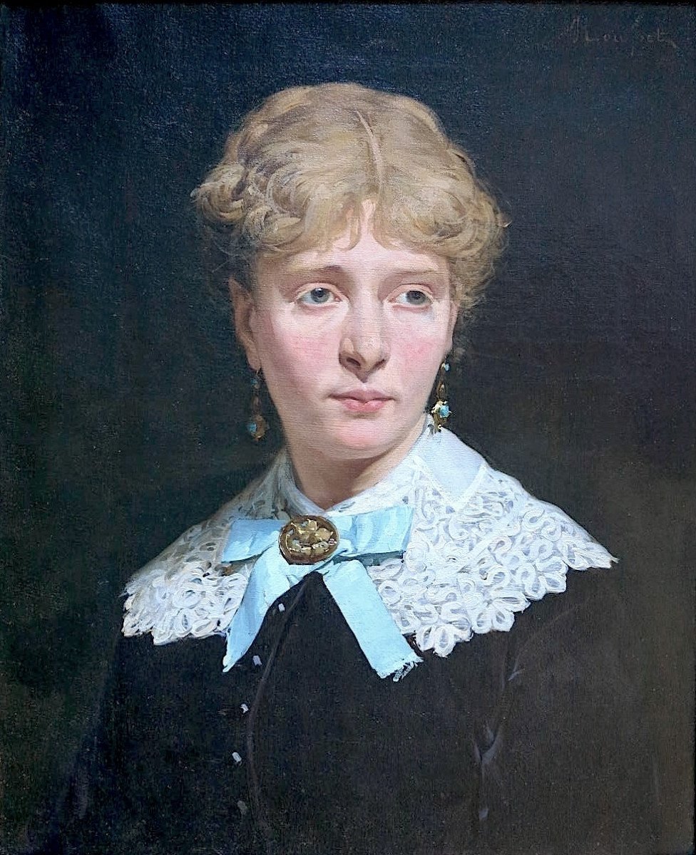 Jules Rousset (1840–1921) - Portrait de jeune femme aux cheveux blonds - Huile-photo-2