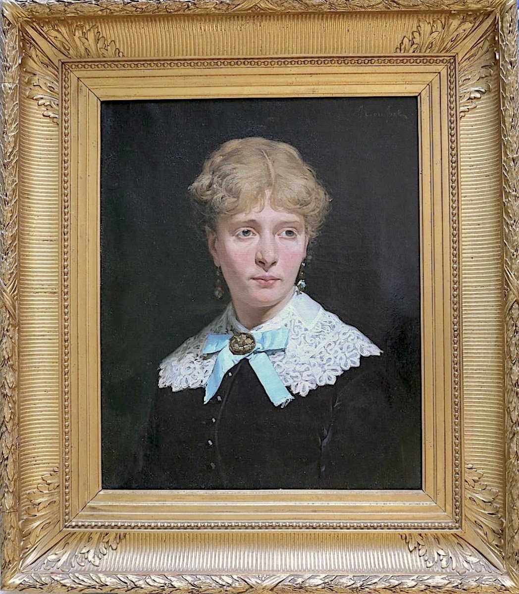 Jules Rousset (1840–1921) - Portrait de jeune femme aux cheveux blonds - Huile