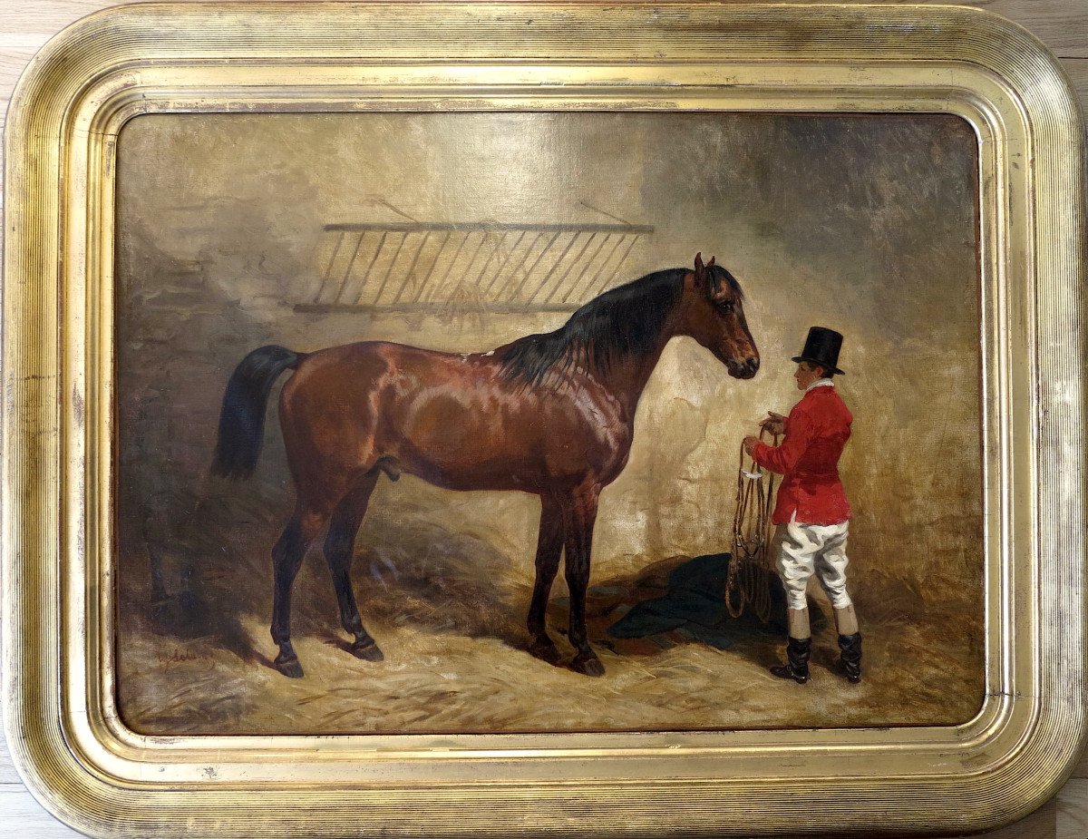 Hippolyte Lalaisse (1812–1884) - Stallion In The Stable - Oil