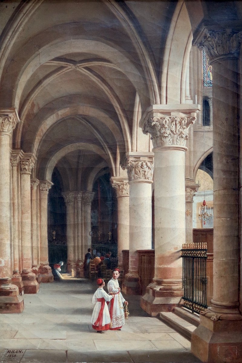 Alexis Milon (1784 – Après 1858) - Vue intérieure de Saint-Germain-des-Prés, Paris - Huile-photo-2