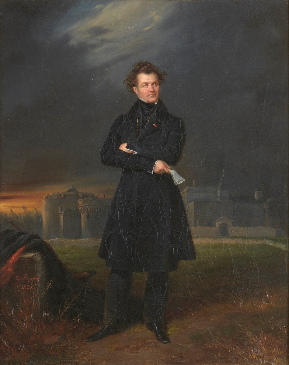 Édouard Pingret (1785–1869)  - Portrait présumé d’Athanase Peltier devant le fort de Ham -huile-photo-2