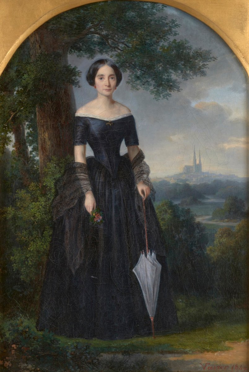Victor Favier (1824-1889?) - Portrait de Marie Despagne devant la cathédrale de Chartres-photo-2