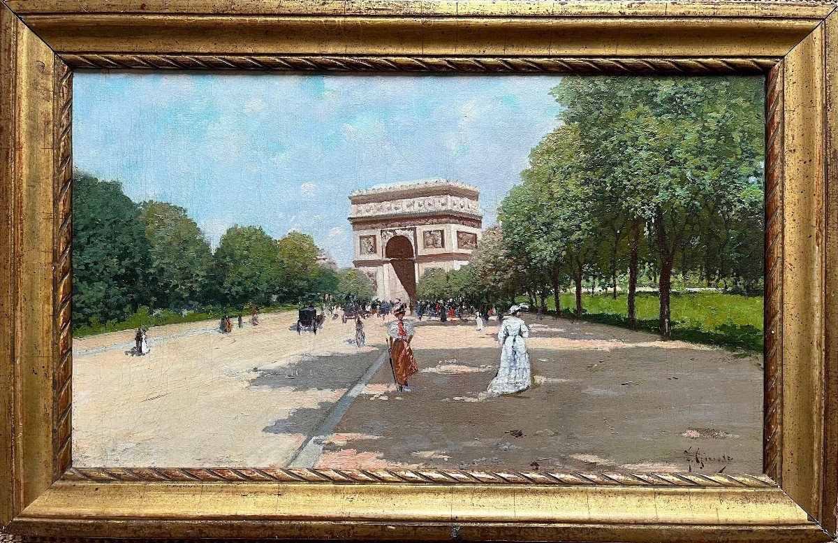 Fausto Giusto (1867–1941) - L’Avenue du Bois de Boulogne à Paris - Huile 