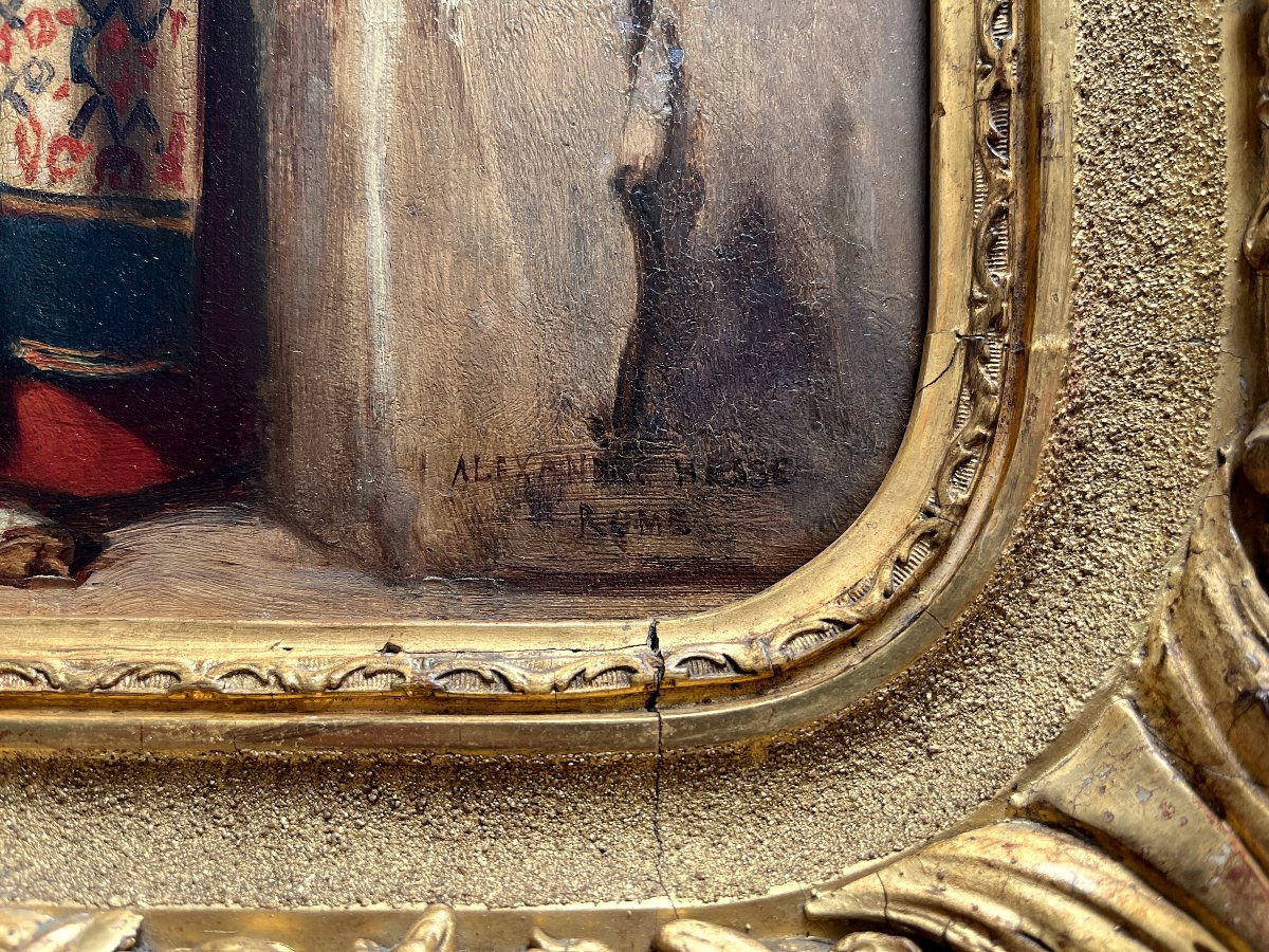 Alexandre Hesse (1806–1879) - Jeune romaine à la fontaine et jeune berger romain-Paire d'huiles-photo-4