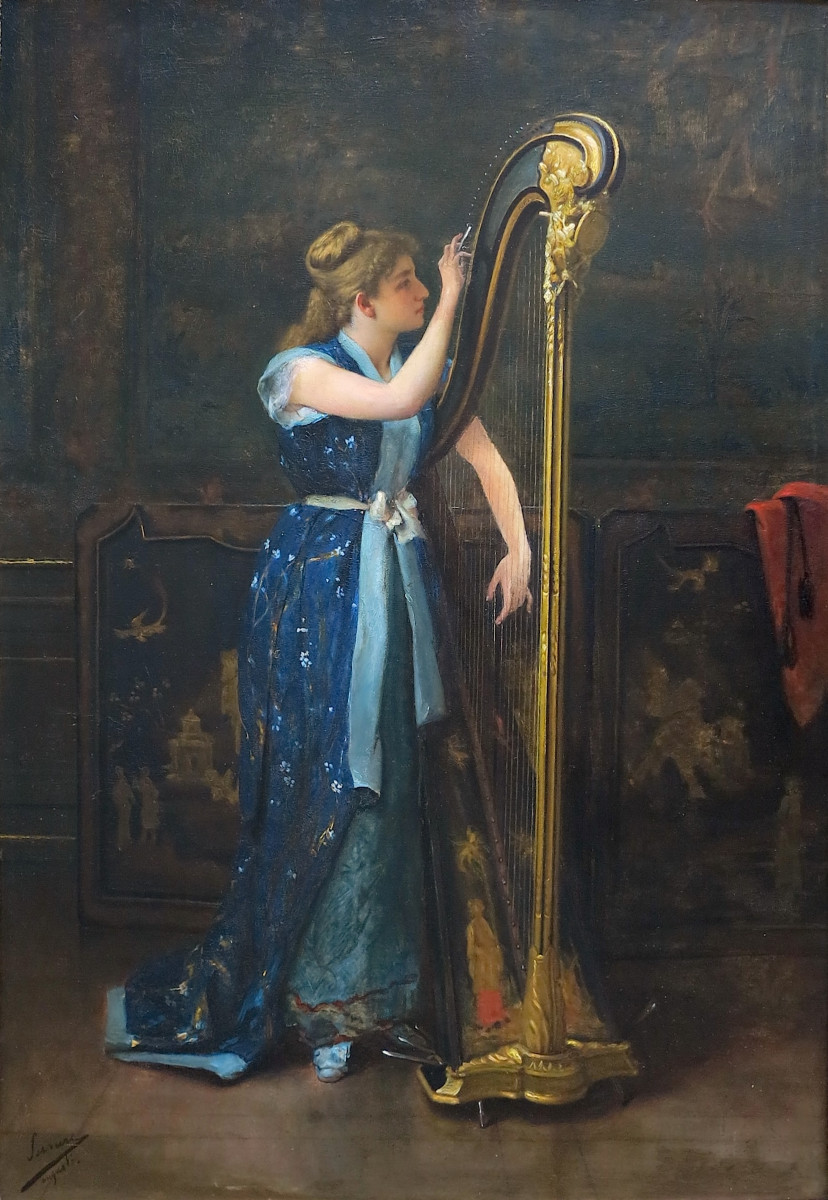 Auguste SERRURE (1825–1903) - La harpiste  - Huile-photo-2