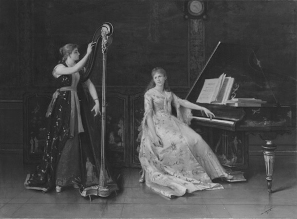 Auguste SERRURE (1825–1903) - La harpiste  - Huile-photo-1