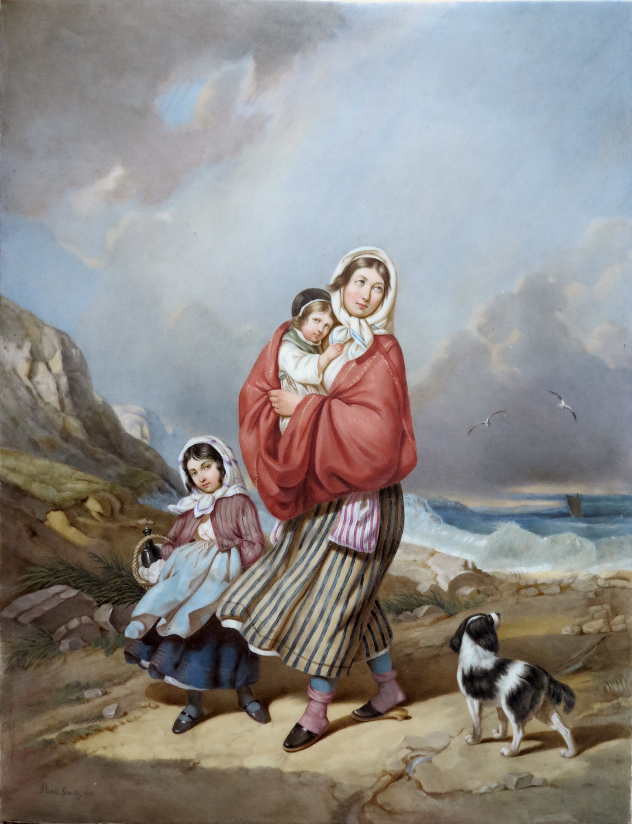 Flore LAUTZ (Active à Paris vers 1830-1850) - Le départ - Peinture sur porcelaine