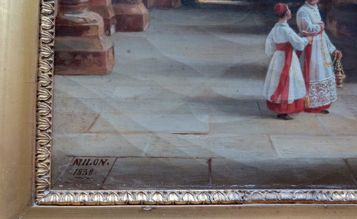 Alexis Milon (1784 – Après 1858) - Vue intérieure de Saint-Germain-des-Prés, Paris - Huile-photo-3
