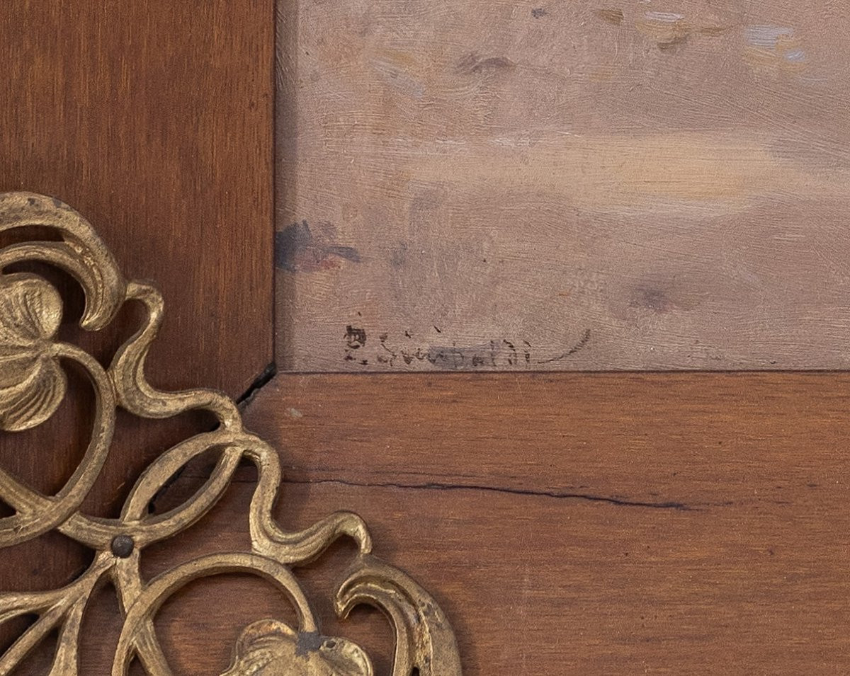 Paul Sinibaldi (1857–1909) - Elegant Parisian Woman Strolling In A Public Garden - Oil-photo-3