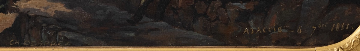 Charles Desprez (1818–1898) - View Taken Near Ajaccio, Corsica - Oil On Paper-photo-3