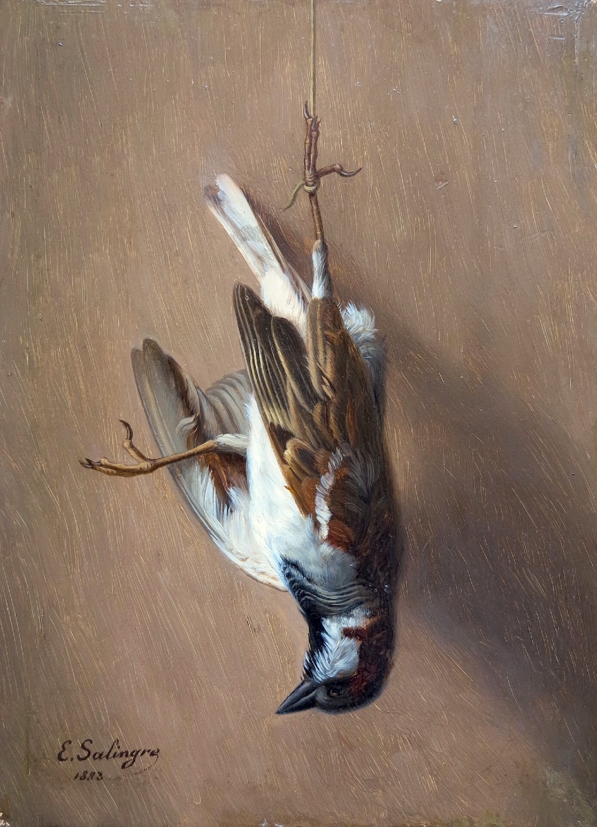 Édouard SALINGRE (1829 – 1892) - Trophée de passereau - Huile -photo-2