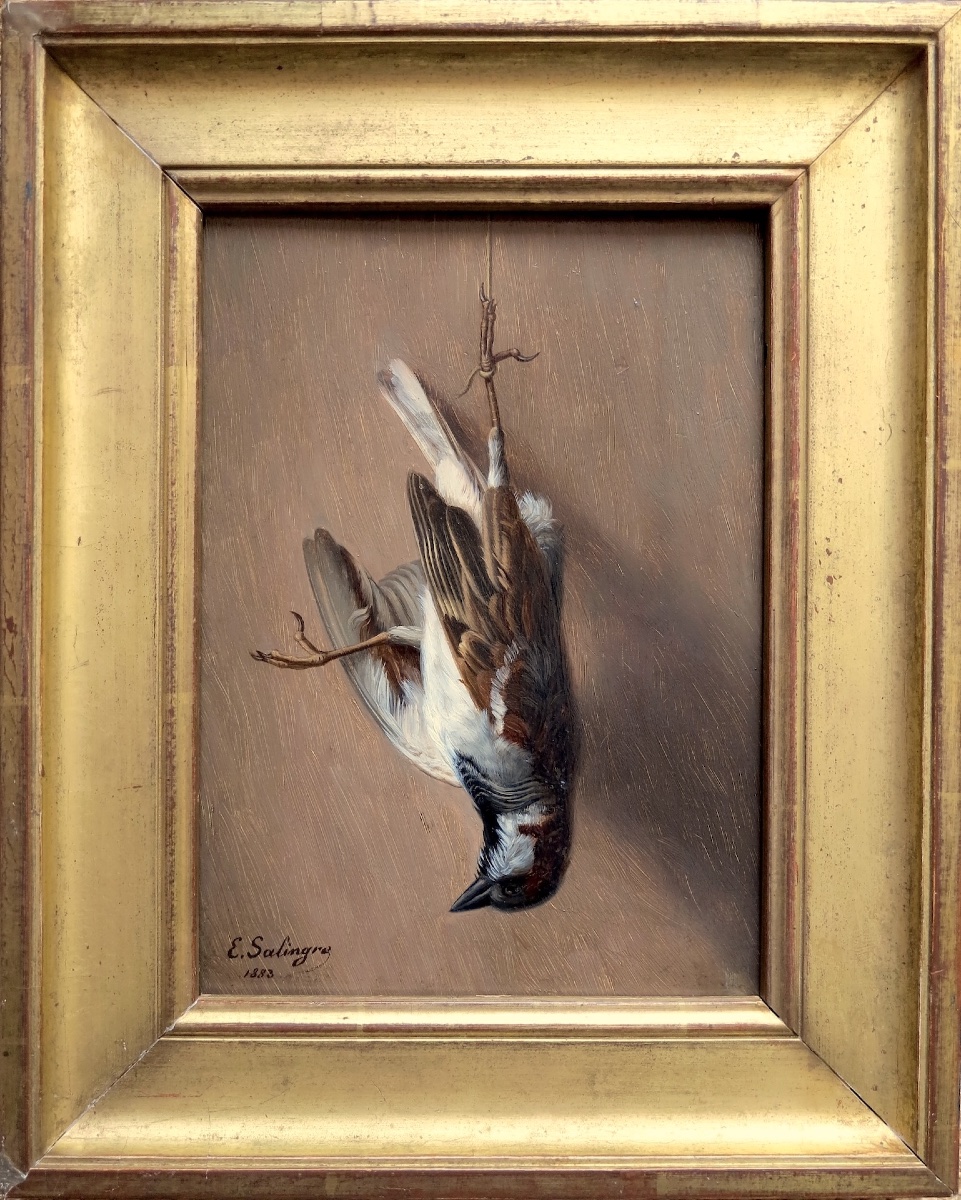 Édouard SALINGRE (1829 – 1892) - Trophée de passereau - Huile 