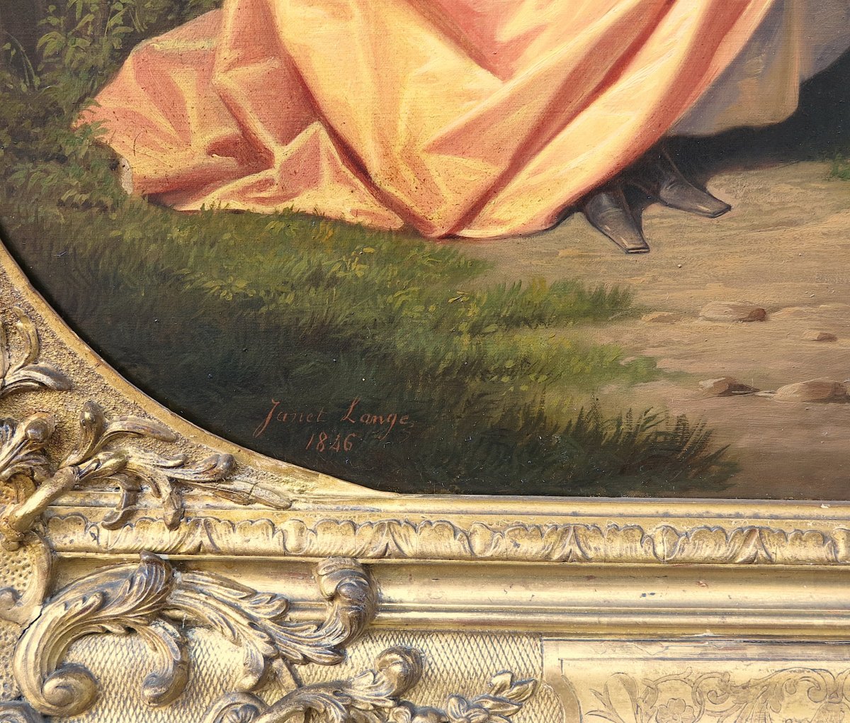 Ange Louis Janet-lange - l'Amazone, portrait de Madame de C... - Huile Sur Toile Signée-photo-3