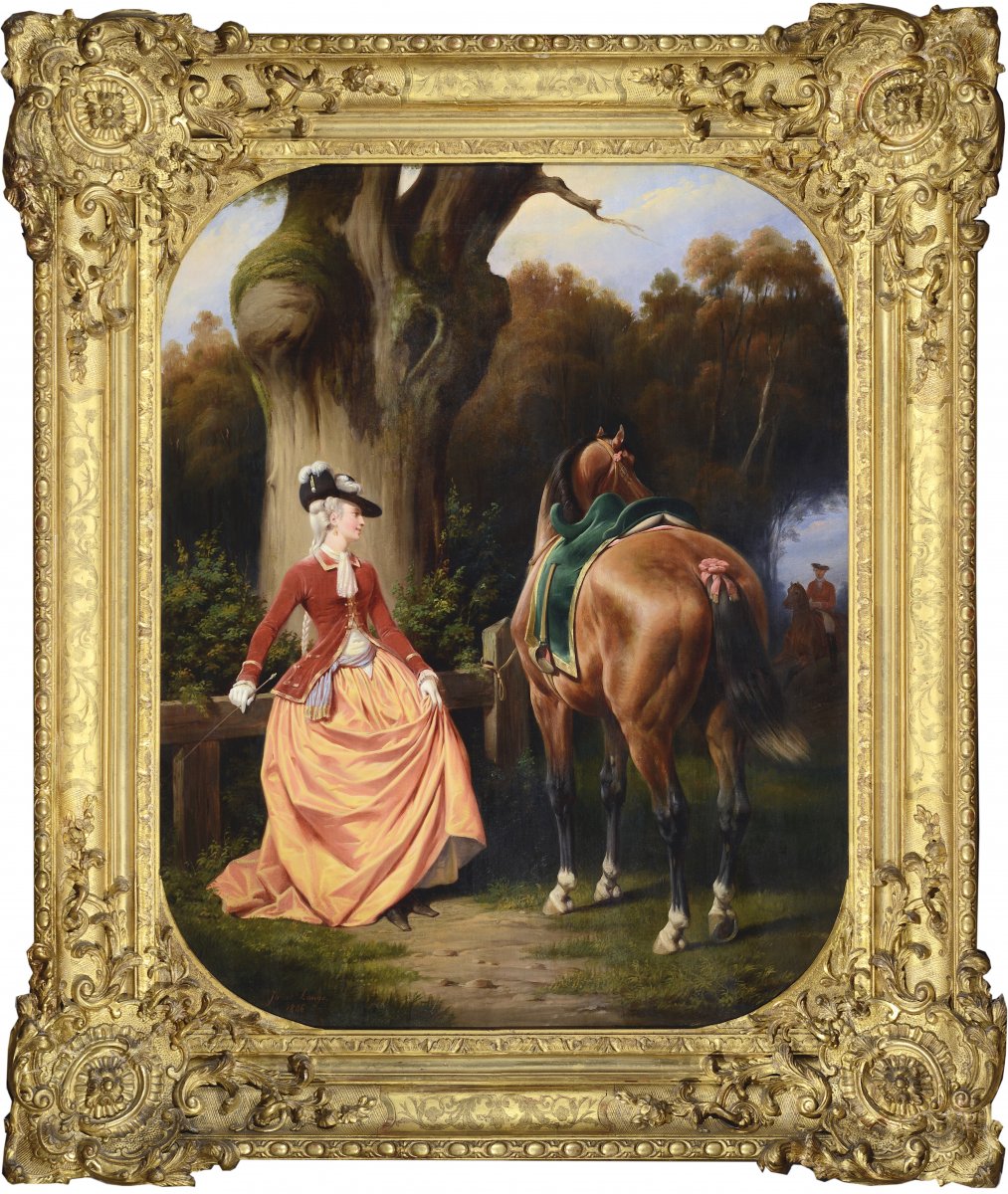 Ange Louis Janet-lange - l'Amazone, portrait de Madame de C... - Huile Sur Toile Signée