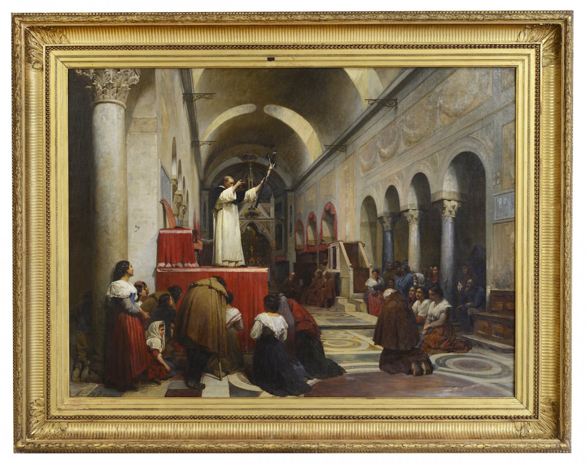 Louis Émile Adan (1839-1937) - Une Prédication Dans L’église De La Bocca Della Verità, Rome