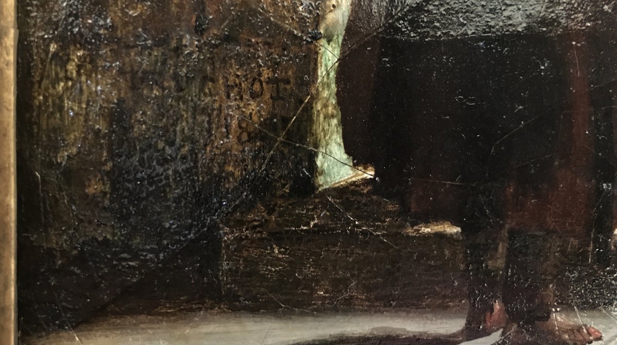 Henri-Édouard Truchot (1798–1822) - Prière à La Vierge Dans Une église En Ruine - Huile Signée-photo-3