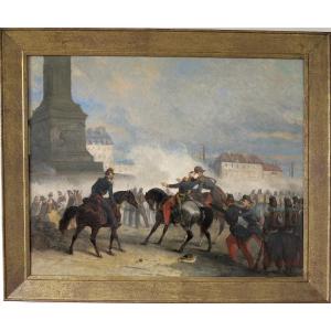 Nicolas Edward Gabe (1814–1865) - The Death Of General Négrier Place De La Bastille, Paris - Oil