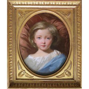 Charles Landelle (1821–1908) - Portrait Of A Child With Blue Eyes - Oil