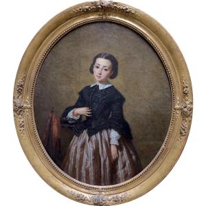 Germain Paget (1817–1884) - Portrait de jeune fille - Huile