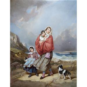Flore LAUTZ (Active à Paris vers 1830-1850) - Le départ - Peinture sur porcelaine