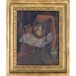 Léon Louis Parent (1869–1943) - Intérieur au portrait peint - Huile