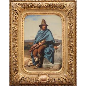 Alexandre Hesse (1806–1879) - Jeune berger romain et jeune romaine à la fontaine-Paire d'huiles