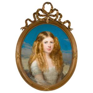 Henriquetta GIROUARD (Lisbonne, 1817 – Paris, 1883) - Portrait de jeune femme - Huile