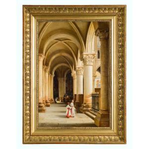 Alexis Milon (1784 – Après 1858) - Vue intérieure de Saint-Germain-des-Prés, Paris - Huile