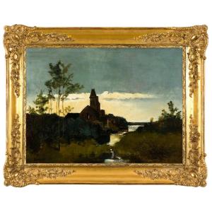 Eugène Galien-Laloue (1854-1941) - Église au crépuscule - Huile