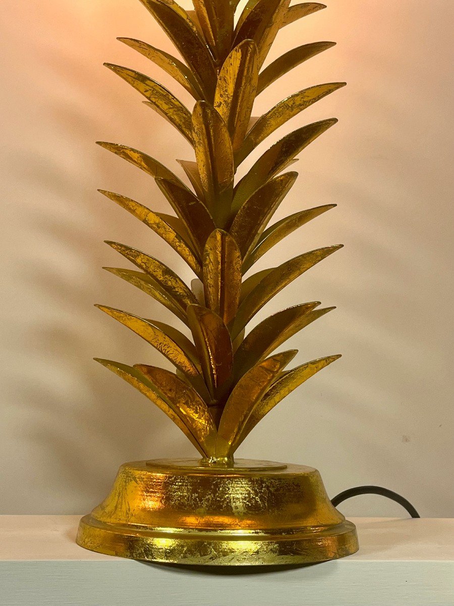 Paire De Lampes à Poser, Modèle « Palmier » En Métal Doré à La Feuille, édition 80/90-photo-3