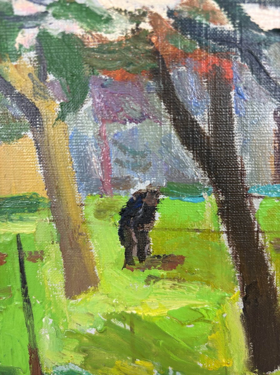 Oil On Canvas By Franck Innocent (1912-1983). Spring In Heudebouville, 1978.-photo-3