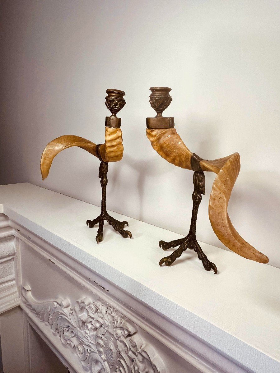 Pair Of Ram Horn Candlesticks By Anthony Redmile
