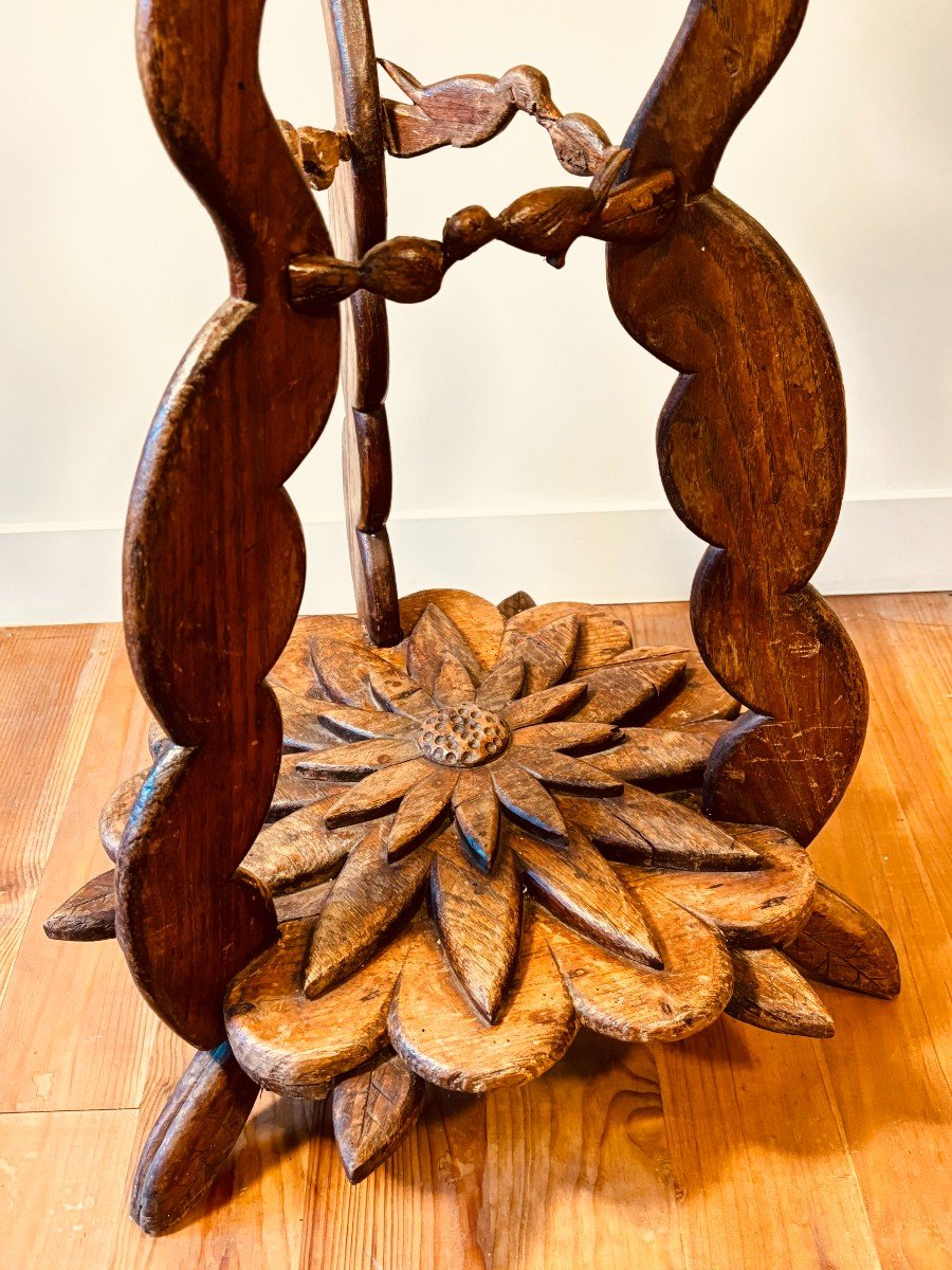 Wooden Bolster Decorated With Edelweiss Flowers And Birds.-photo-2