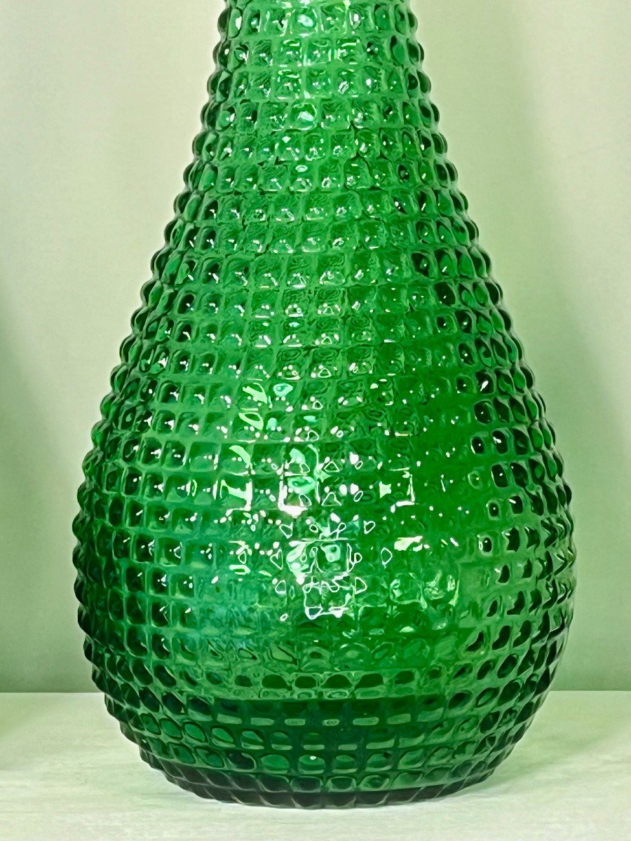 One Italian Green Carafes By Empoli, Diamond Tips With Flame Stoppers, 1970s-photo-3