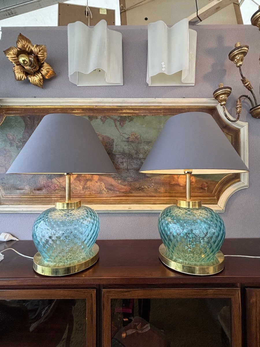 Pair Of Murano Lamps, 80s, Balloton. Italy