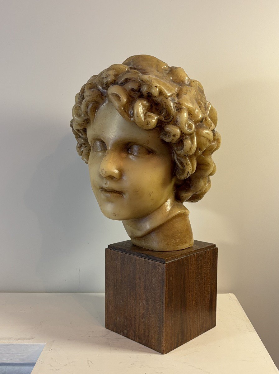 Head Of Ephebe, After The Antique, Wax Proof, Signature At The Base, 20th-photo-2