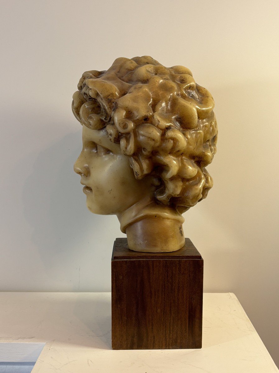 Head Of Ephebe, After The Antique, Wax Proof, Signature At The Base, 20th-photo-3