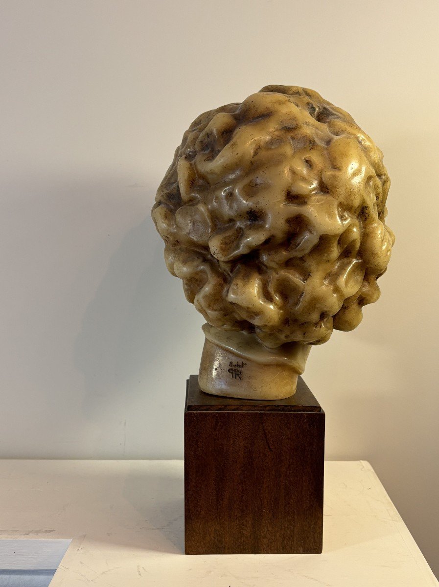 Head Of Ephebe, After The Antique, Wax Proof, Signature At The Base, 20th-photo-1