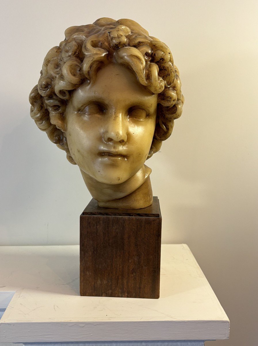 Head Of Ephebe, After The Antique, Wax Proof, Signature At The Base, 20th-photo-4