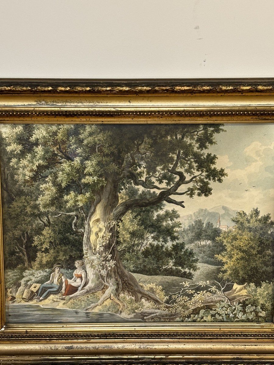 Two Gouaches Forming A Pair, Framed Under Glass, French School Circa 1810-photo-3