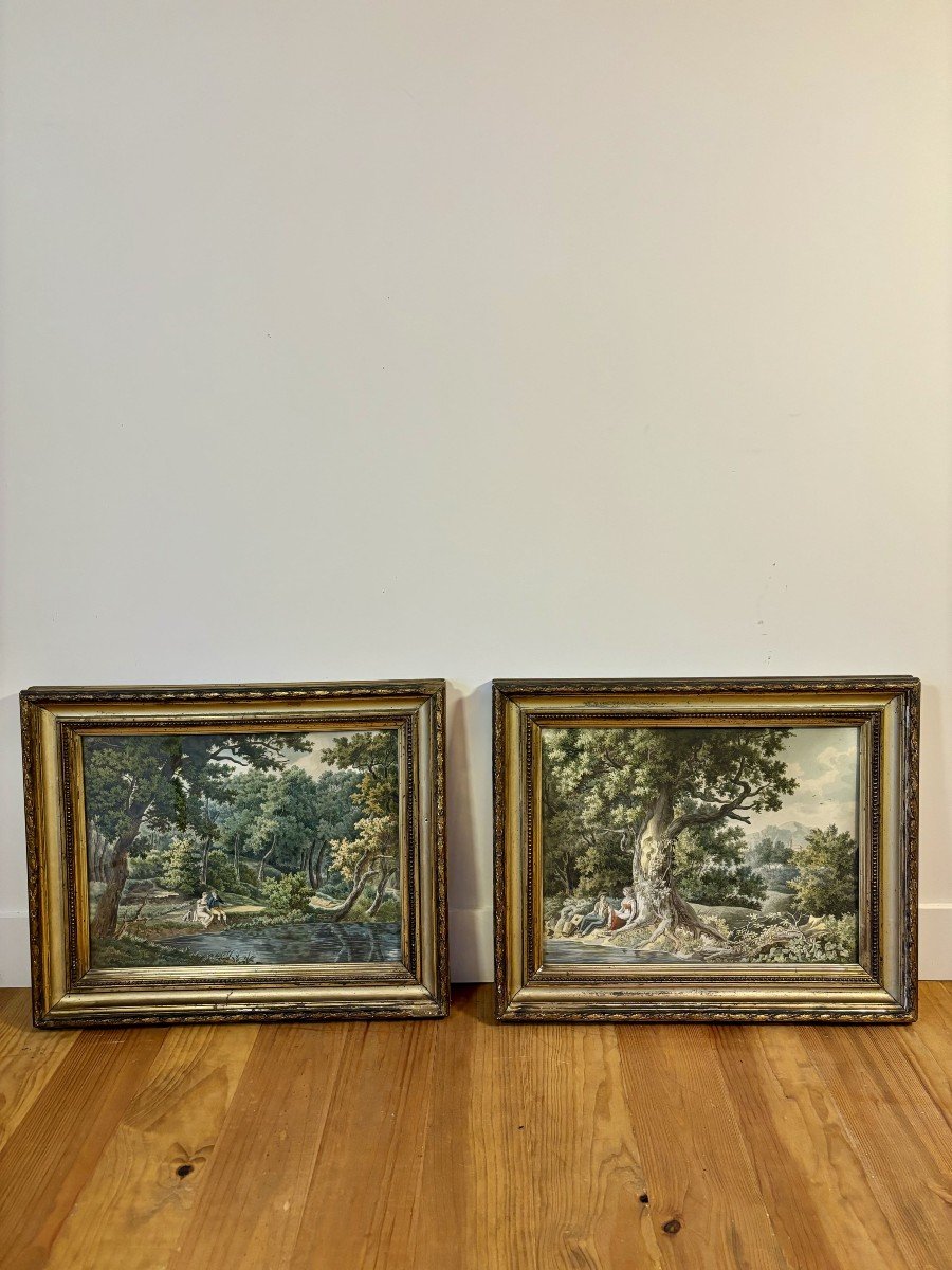 Two Gouaches Forming A Pair, Framed Under Glass, French School Circa 1810