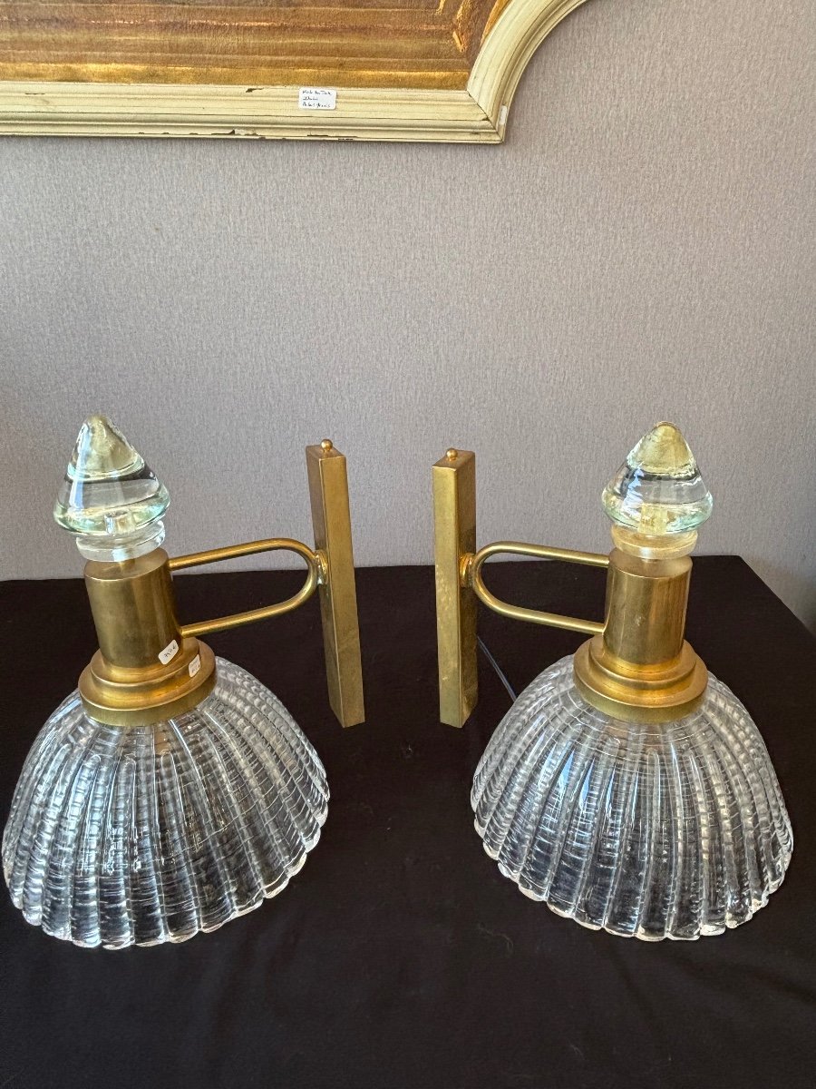 Paire D’appliques Murales En Verre De Murano Et Laiton, Italie, 1960-photo-3