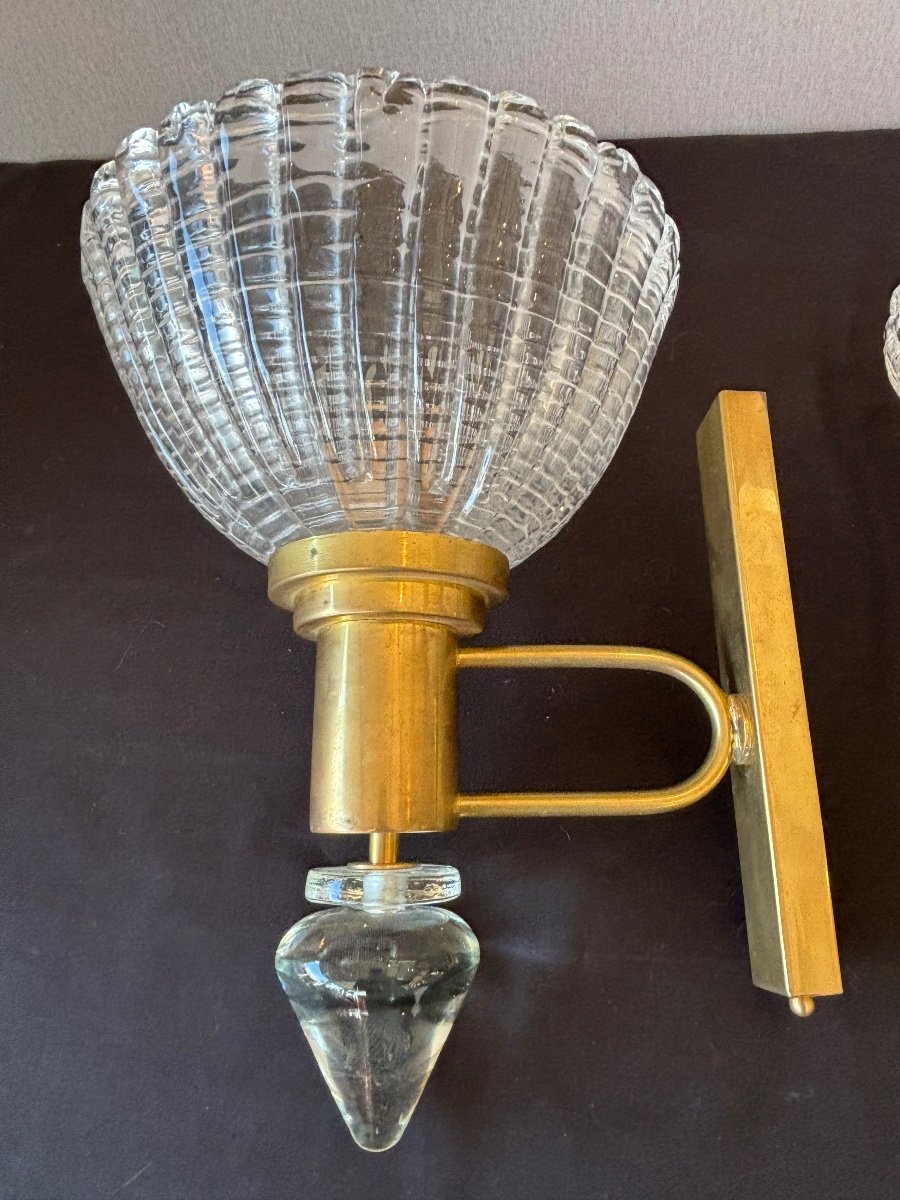 Paire D’appliques Murales En Verre De Murano Et Laiton, Italie, 1960-photo-2