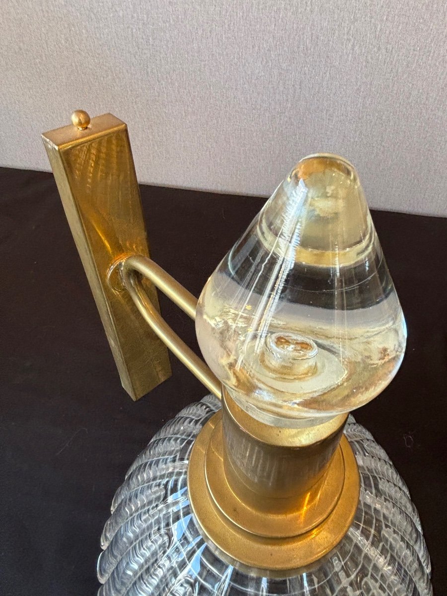 Paire D’appliques Murales En Verre De Murano Et Laiton, Italie, 1960-photo-4