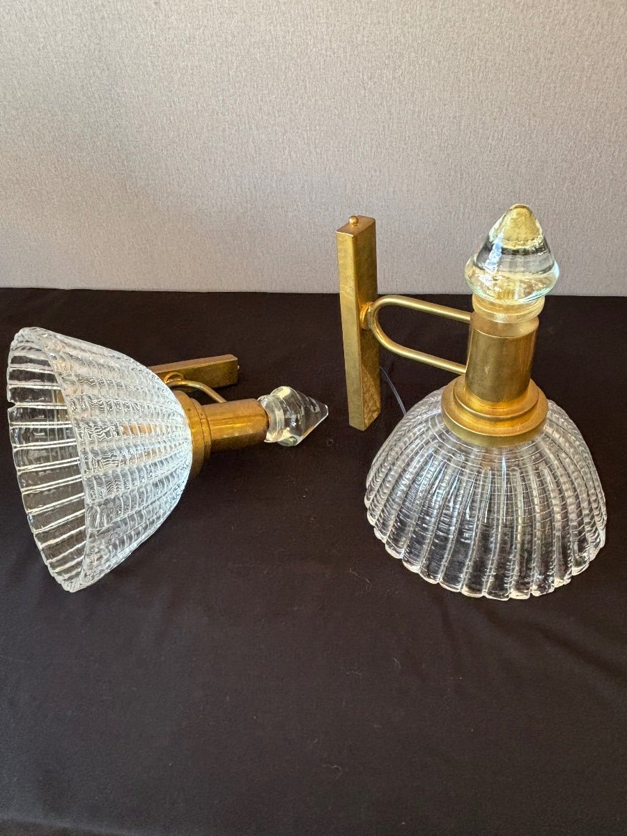 Paire D’appliques Murales En Verre De Murano Et Laiton, Italie, 1960-photo-6