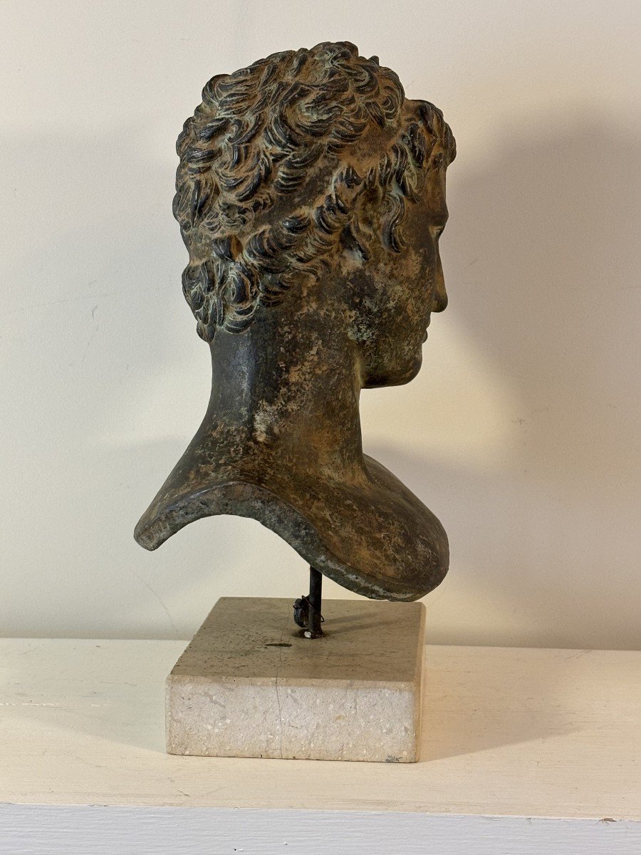 Terracotta Sculpture With Bronze Patina, Reproduction Of The Ephebe Of Marathon, Circa 1950.-photo-1