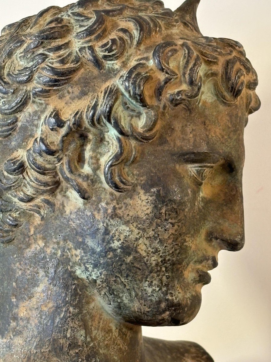 Terracotta Sculpture With Bronze Patina, Reproduction Of The Ephebe Of Marathon, Circa 1950.-photo-2
