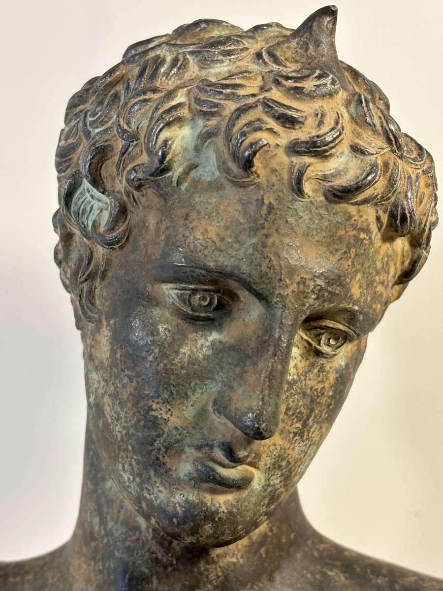 Terracotta Sculpture With Bronze Patina, Reproduction Of The Ephebe Of Marathon, Circa 1950.-photo-6