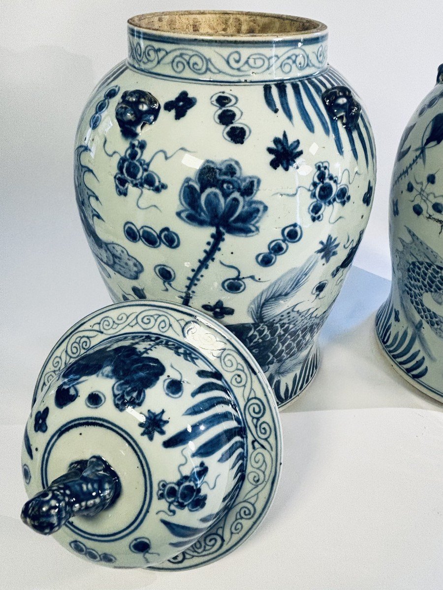 Imposing Pair Of Chinese Blue-white Porcelain Jars, 20th Century-photo-4