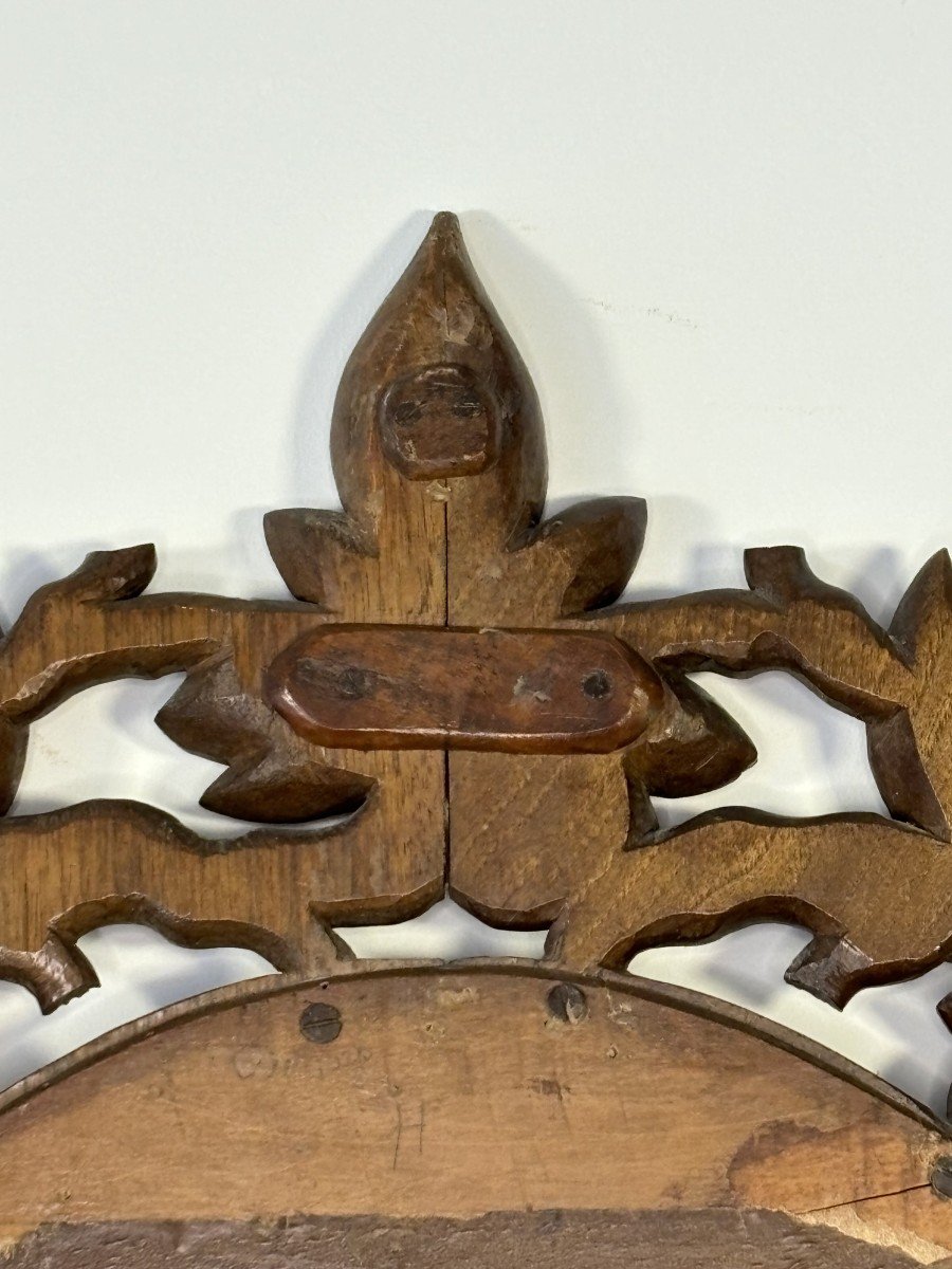 Oval Carved Wood Mirror With Foliage Decoration, Mercury Bevelled Mirror, 19th Century-photo-5